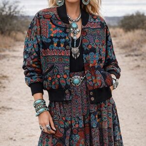 Vintage 2 piece statement Patterned bomber Jacket and maxi skirt Carole Little